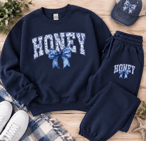 Blue Floral Honey & Bow Set